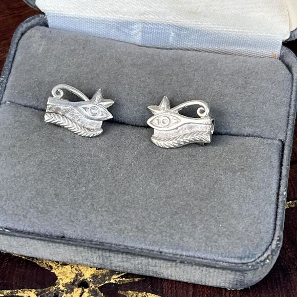 Eye of Horus Studs Earrings Egypqtian Sterling Silver Jewelry Unisex - Picture 3 of 8